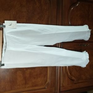 Lena Gabrielle Women's stretch cropped pull on pants w/ruffles white siz…